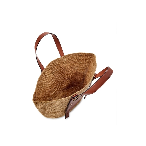 Women's Time and Tru Jute Pocket Beach Bag Tote Bag Vacation Bag Reusable Gold - Picture 5 of 5